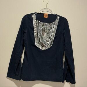 Tory Burch Sequins Navy Blue Blouse